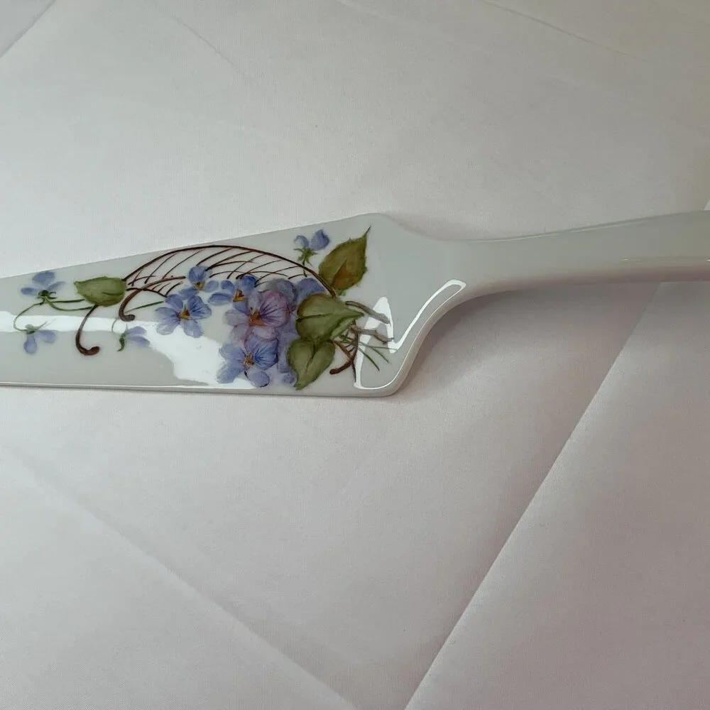 Vintage S Tessenyi Hand Painted Porcelain Cake Pie Server Floral 10” Cottagecore